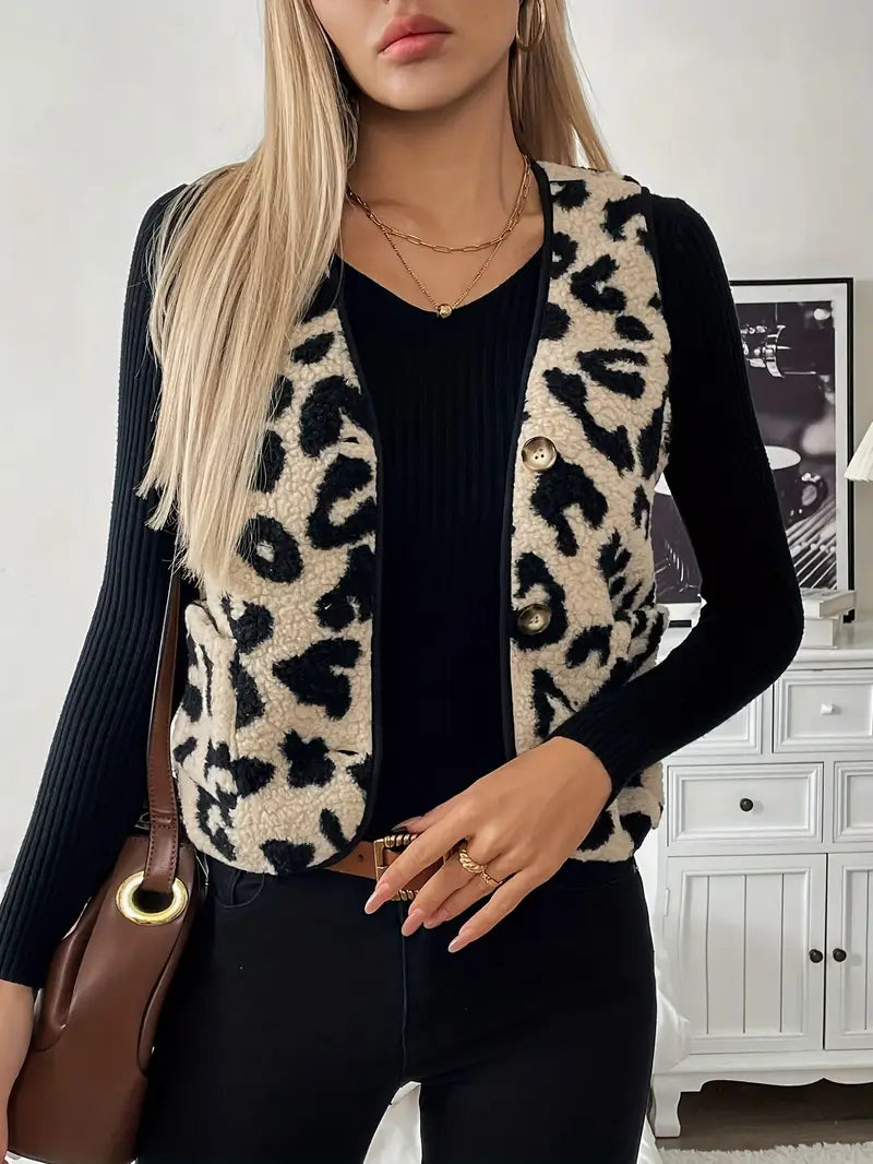 R&B | Ärmellose Weste aus Kunstpelz mit Leopardenmuster für Damen