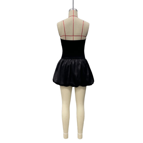 R&B | Kontrastierende Farbe einreihig Tube Top Kleid Kleid