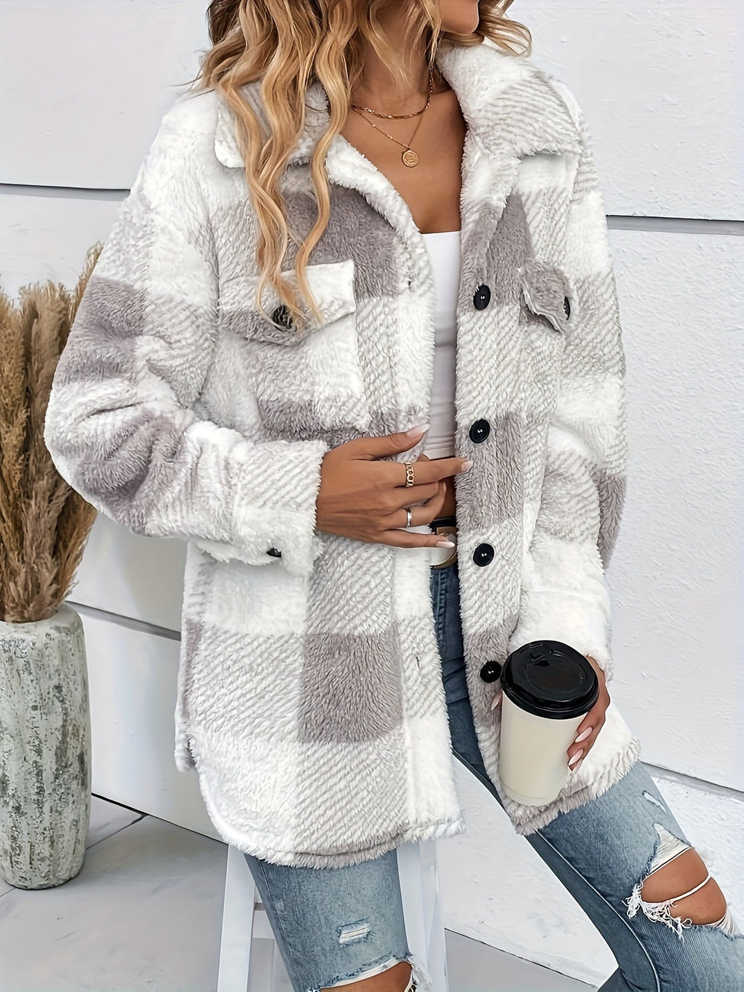 R&B | Warme Fleecejacke mit Karomuster für Frauen