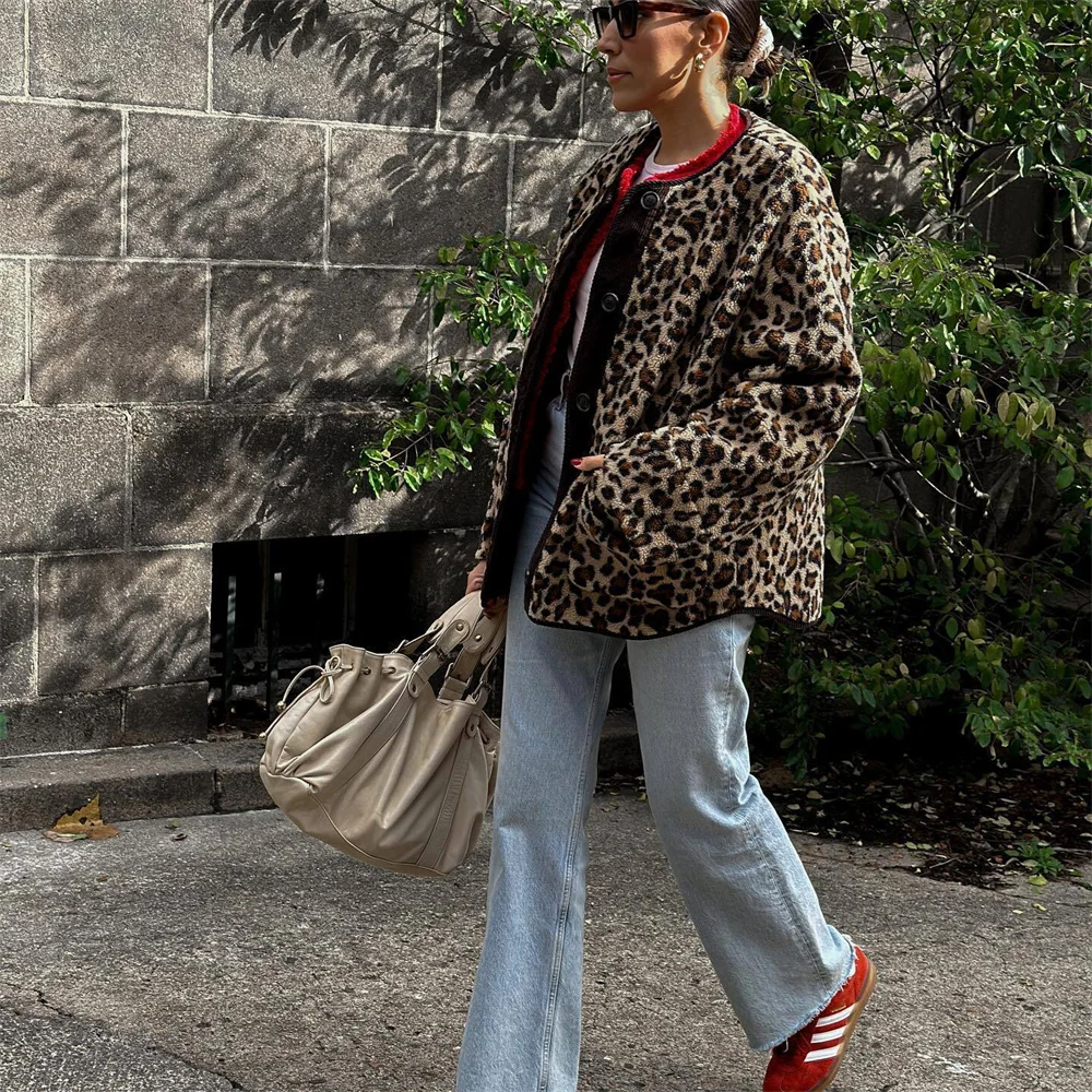R&B | Damen Leopardenmuster Herbstjacke