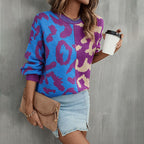 R&B | Pullover - Damen Herbst Farbblock Leopard Strickpullover