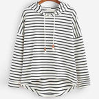 R&B | Hoodie Streifenmuster Lockere Passform Weiches Strickmaterial mit Kordelzugkapuze