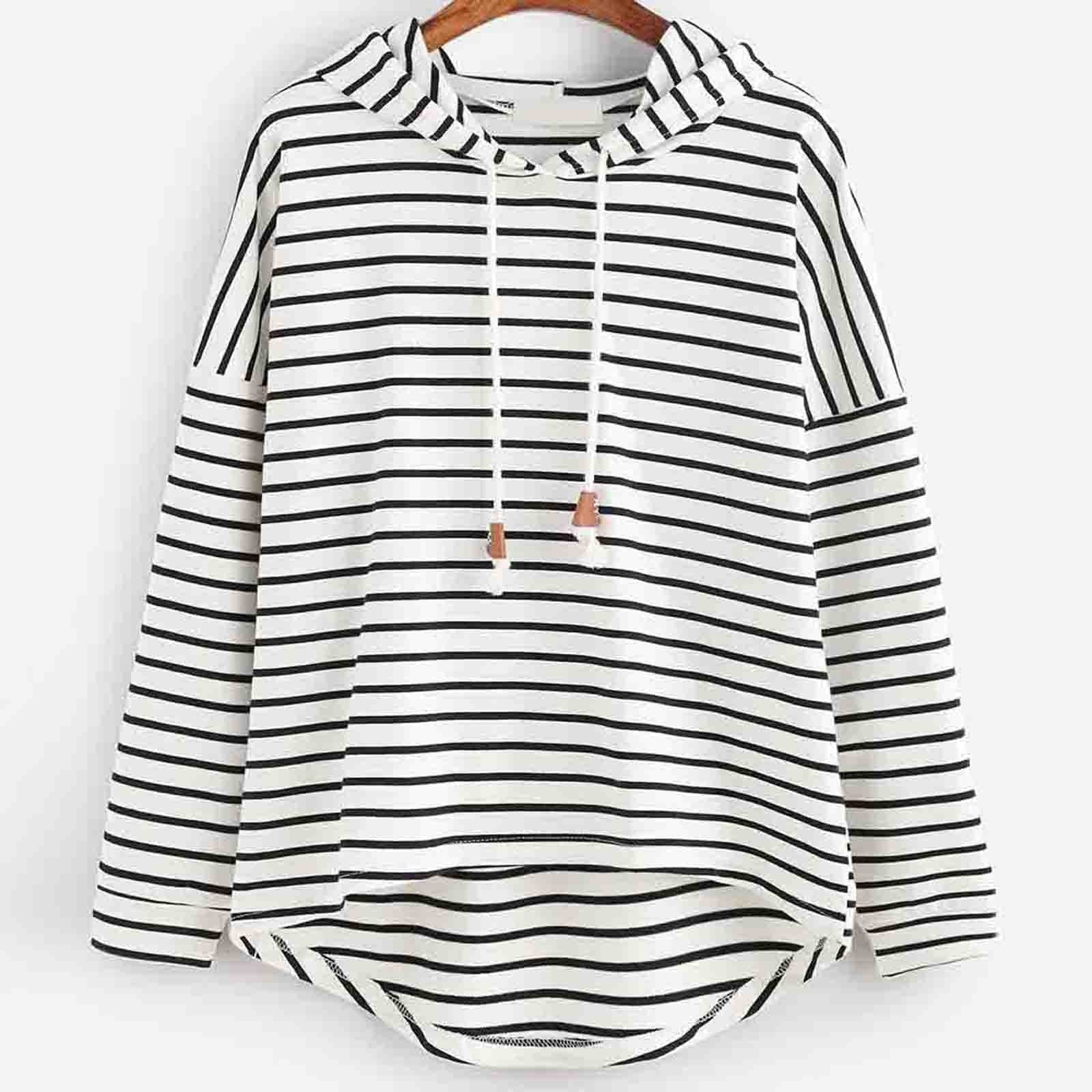 R&B | Hoodie Streifenmuster Lockere Passform Weiches Strickmaterial mit Kordelzugkapuze
