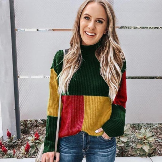 R&B | Strickpullover Oversized Fit Blockmuster Weich und Warm