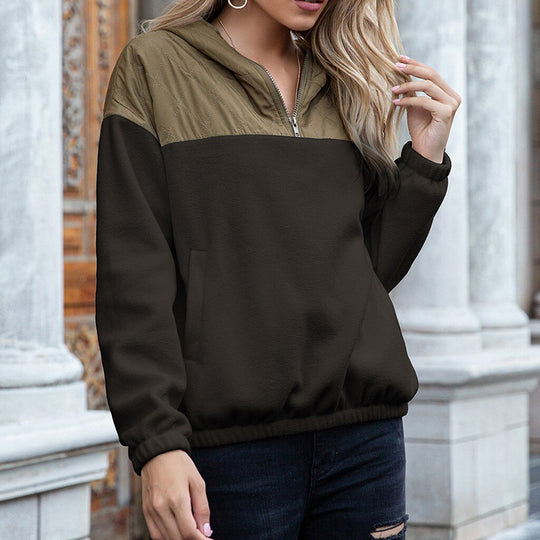 R&B | Hoodie Gepolsterter Oberteil & Weiches Fleece Halber Reißverschluss Lockere Passform mit Taschen