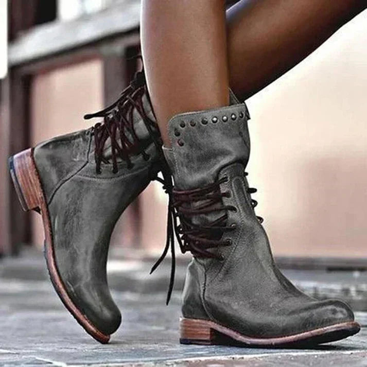 Stylische Lederstiefel Mit Schnürsenkeln R&B