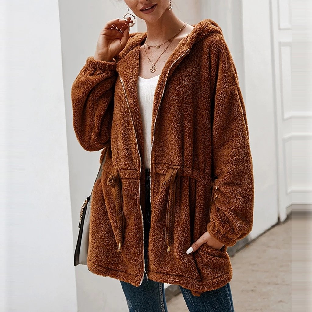 R&B | Teddyjacke - Weicher Plüsch - Kapuze & Reißverschluss - Oversized Passform - Taschen