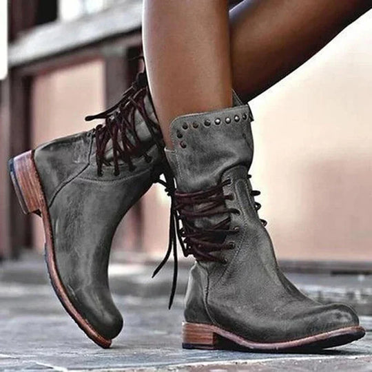 R&B | Stylische Lederstiefel mit Schnürsenkeln