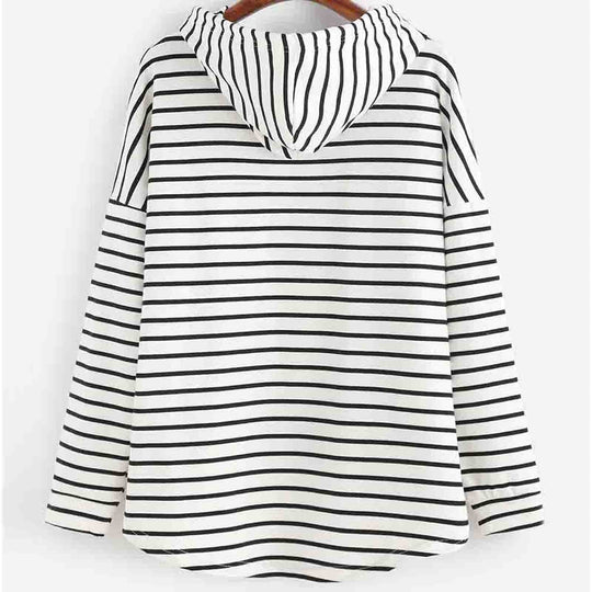 R&B | Hoodie Streifenmuster Lockere Passform Weiches Strickmaterial mit Kordelzugkapuze