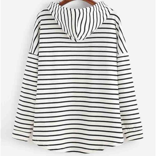 R&B | Hoodie Streifenmuster Lockere Passform Weiches Strickmaterial mit Kordelzugkapuze
