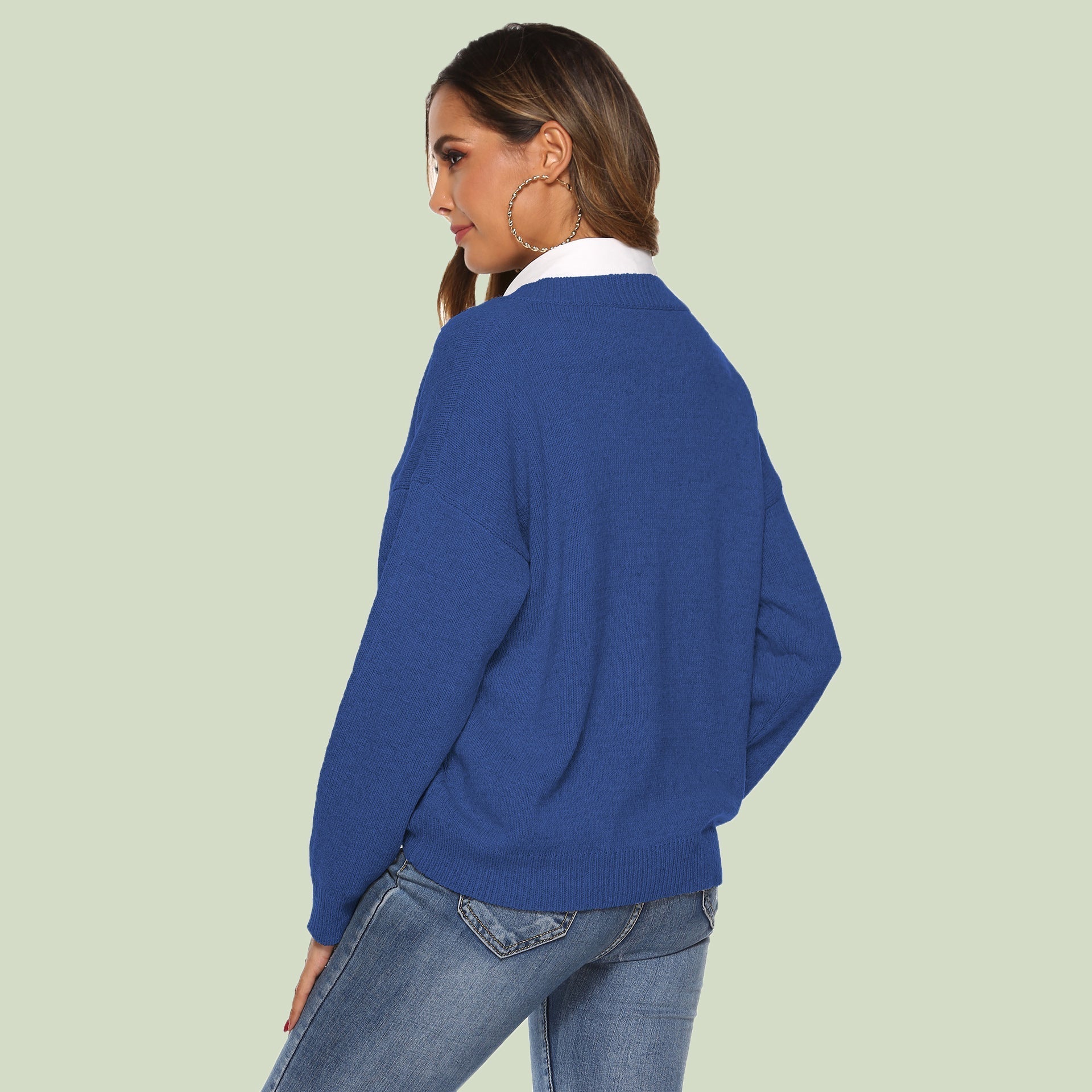 R&B | Strickpullover V-Ausschnitt Lockere Passform Lange Ärmel Weich und Bequem