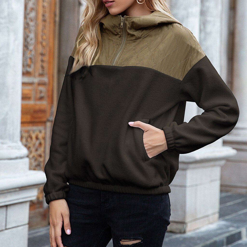 R&B | Hoodie Gepolsterter Oberteil & Weiches Fleece Halber Reißverschluss Lockere Passform mit Taschen
