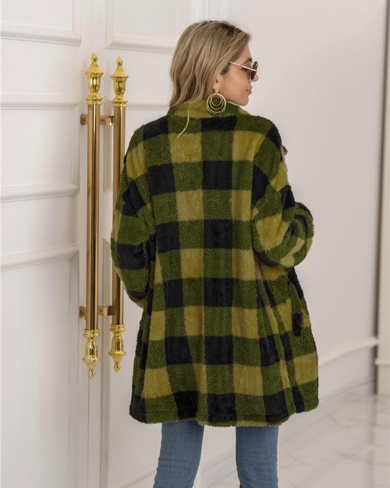 R&B | Mantel Übergröße Soft und Warm Kariertes Muster Knopfverschluss