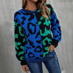 R&B | Pullover - Damen Herbst Farbblock Leopard Strickpullover