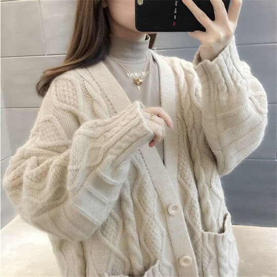 R&B | gestrickte Jacke Lang, dick und warm