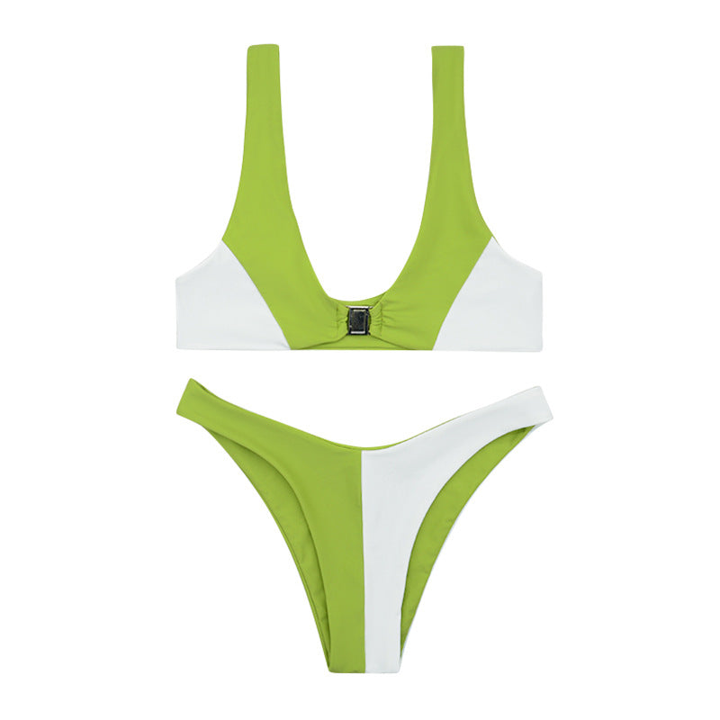 Damen Bikini mit modischem V-Ausschnitt und herausnehmbaren Polstern R&B