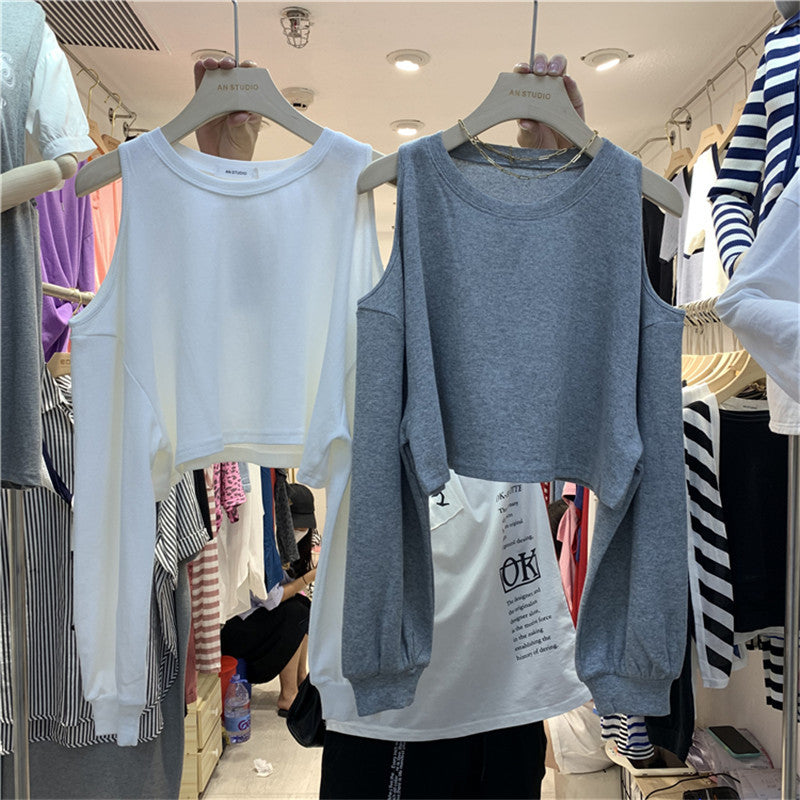 Damen lässiges Crop-Top mit langen Ärmeln R&B