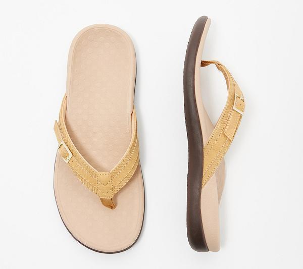 Damen nan verstellbare Zehensteg-Pantolette aus Textil mit gepolstertem Komfortfußbett R&B