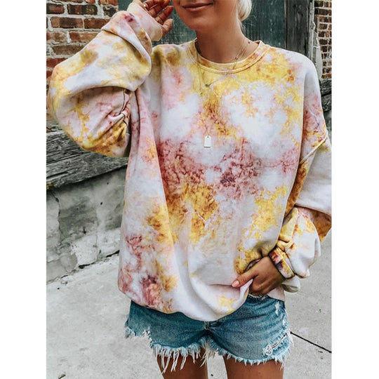 Damen lässiger Sweatshirt mit buntem Batik-Muster R&B