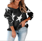 Damen lässiger Pullover mit Sternenmotiv und weitem Schnitt R&B