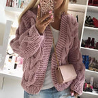 Damen Strickjacke mit grobem Zopfmuster und lässigem Schnitt R&B
