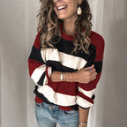 Damen Modischer Strickpullover mit blockartigem Streifenmuster und lässigem Schnitt R&B
