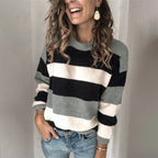 Damen Modischer Strickpullover mit blockartigem Streifenmuster und lässigem Schnitt R&B