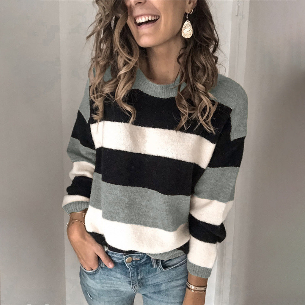 Damen Modischer Strickpullover mit blockartigem Streifenmuster und lässigem Schnitt R&B