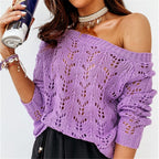 Damen Off-Shoulder Strickpullover mit floralem Lochmuster R&B