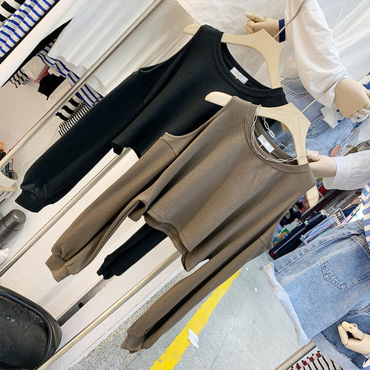 Damen lässiges Crop-Top mit langen Ärmeln R&B