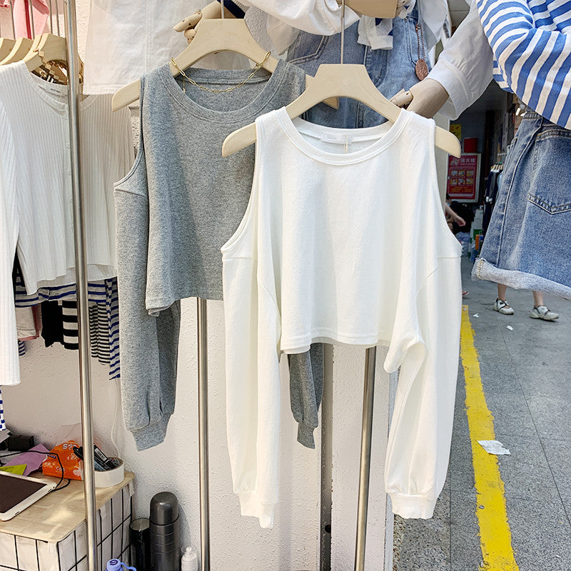 Damen lässiges Crop-Top mit langen Ärmeln R&B