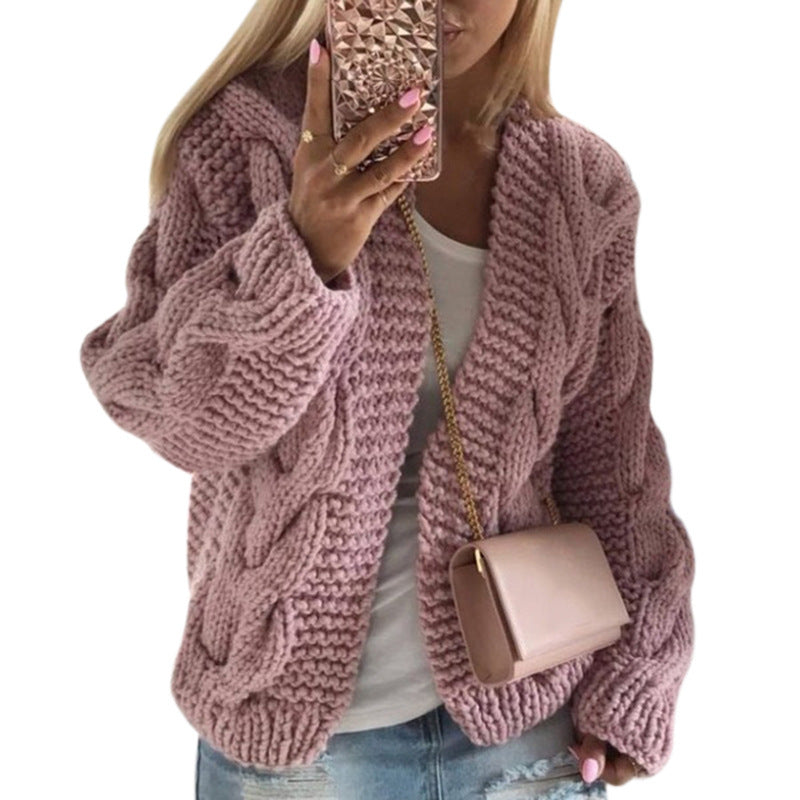 Damen Strickjacke mit grobem Zopfmuster und lässigem Schnitt R&B