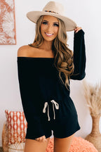 Damen bequeme Off-Shoulder Jumpsuit mit Kordelzug R&B