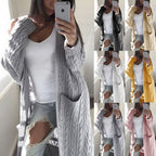 Damen gemusterter Strickmantel mit praktischen Taschen und offenem Schnitt R&B