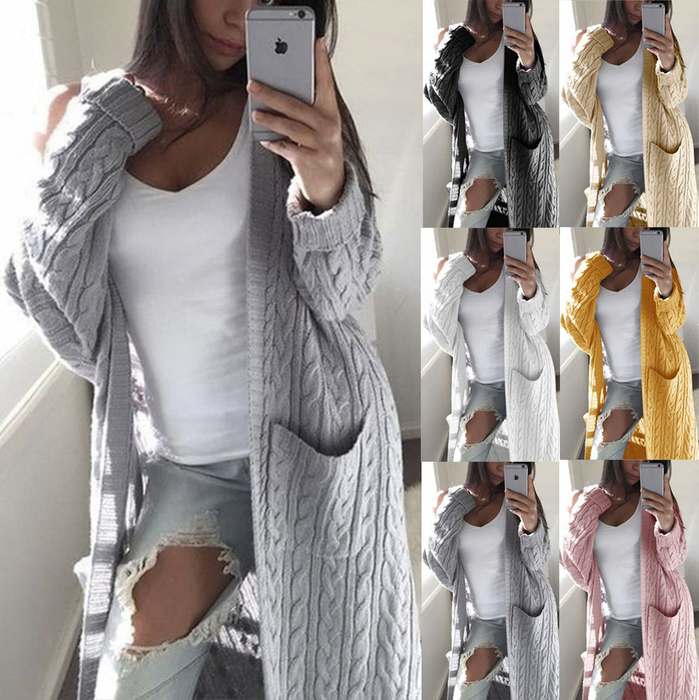 Damen gemusterter Strickmantel mit praktischen Taschen und offenem Schnitt R&B