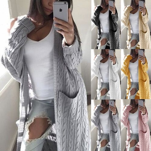 Damen gemusterter Strickmantel mit praktischen Taschen und offenem Schnitt R&B