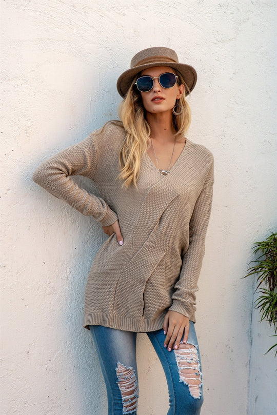 R&B | Übergröße Passform Gestrickte Textur Off Shoulder Drapierter Vordergrund
