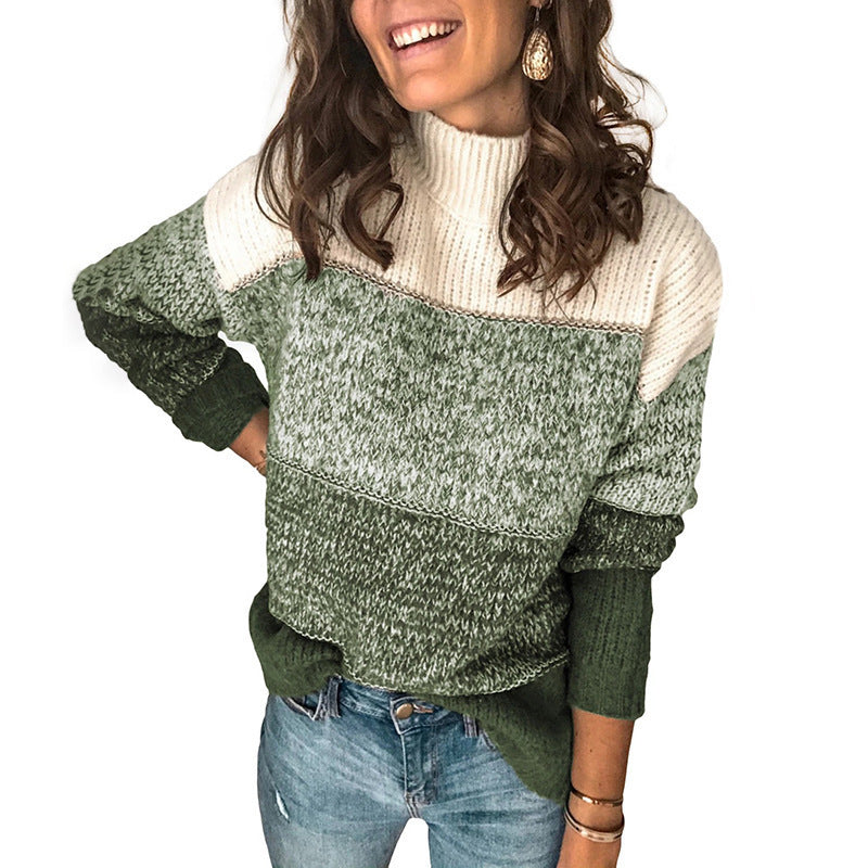 Damen Grobstrickpullover mit hohem Kragen und mehrfarbigem Muster R&B