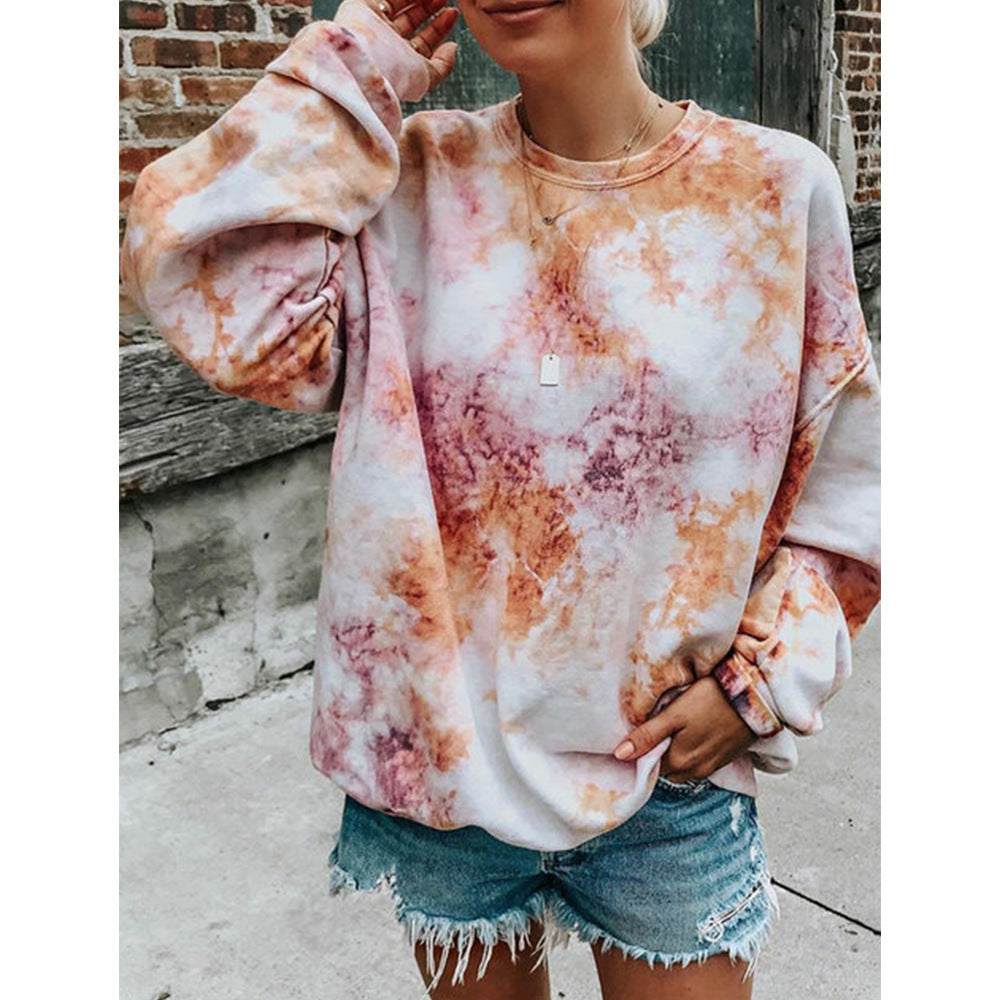 Damen lässiger Sweatshirt mit buntem Batik-Muster R&B