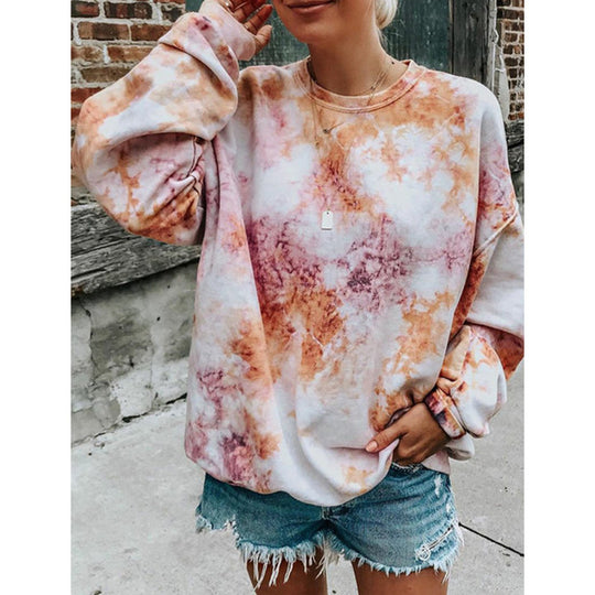 Damen lässiger Sweatshirt mit buntem Batik-Muster R&B