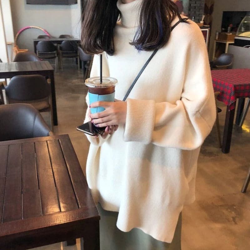 R&B | Rollkragenpullover Oversized Fit Weiches Strick Lange Ärmel