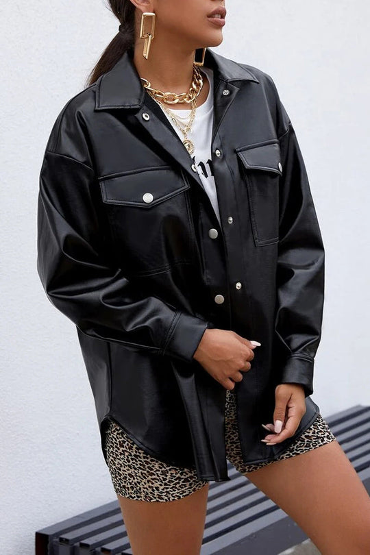 R&B | Plans Khaki Faux Leder Shacket
