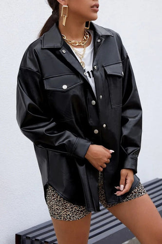 R&B | Plans Khaki Faux Leder Shacket