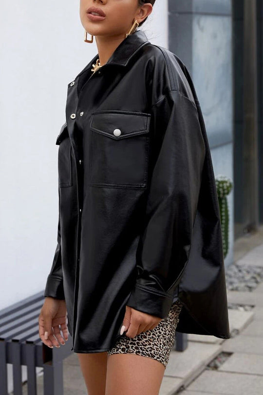 R&B | Plans Khaki Faux Leder Shacket