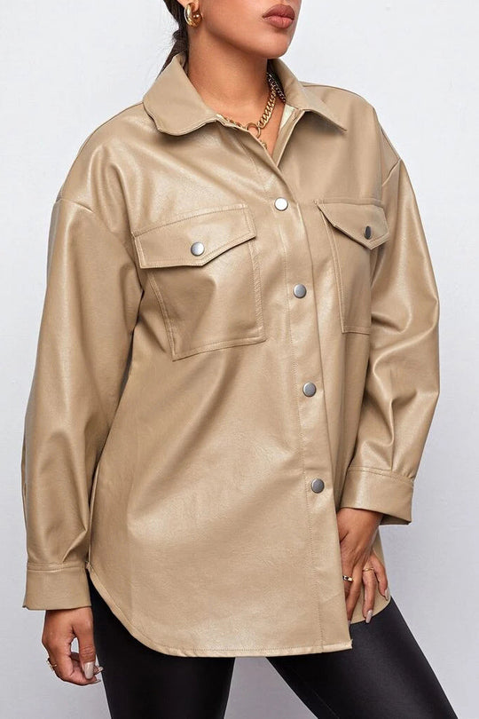 R&B | Plans Khaki Faux Leder Shacket