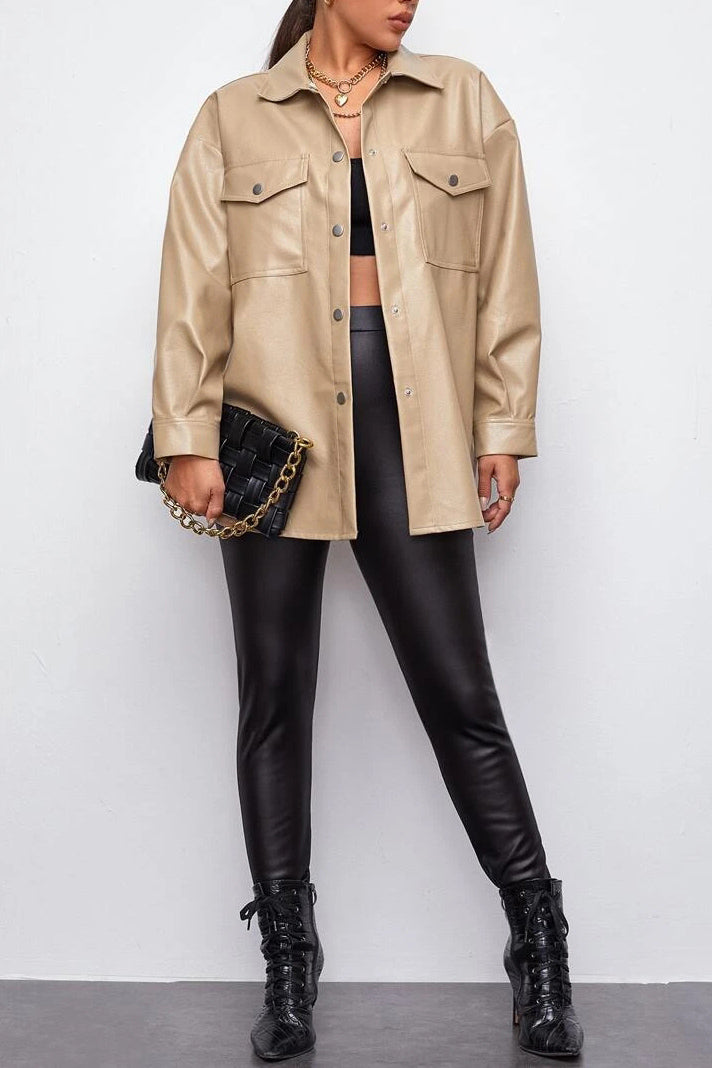 R&B | Plans Khaki Faux Leder Shacket