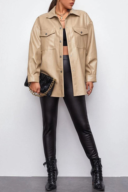 R&B | Plans Khaki Faux Leder Shacket