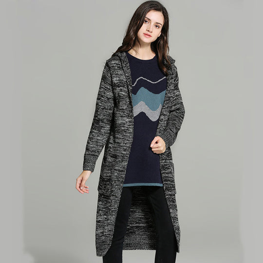 Damen Strickjacke mit Kapuze und bequemen Taschen R&B