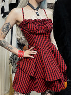 R&B| Herbst Neue Korsett A Schwung Karos Kleid