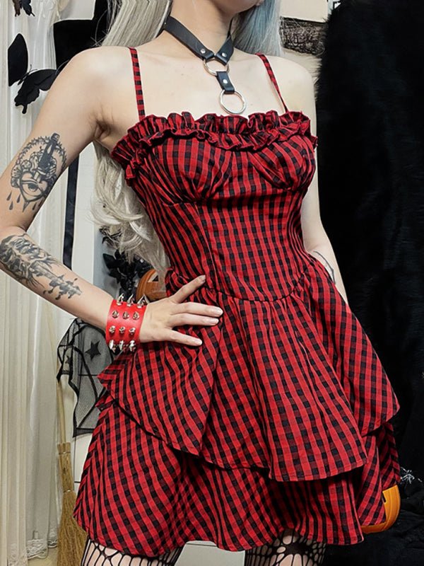 R&B| Herbst Neue Korsett A Schwung Karos Kleid